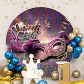Aperturee - Purple Floral And Gold Masquerade Party Backdrop